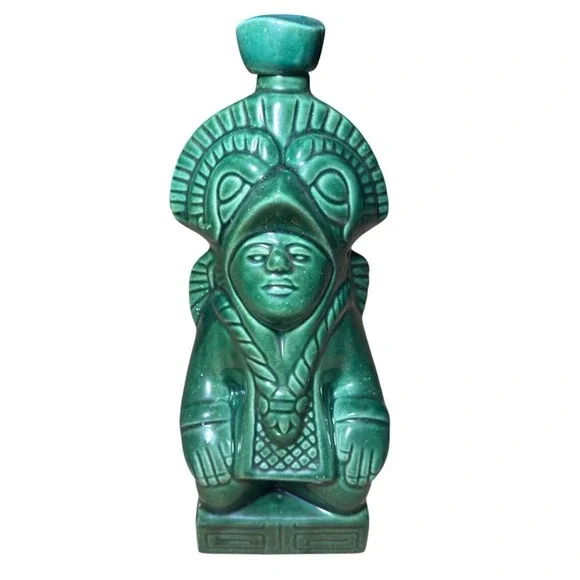 Vtg Kahlua Mayan Aztec Warrior Decanter Green 6 Shot Glass Set MCM Barware Rare - Picture 15 of 16